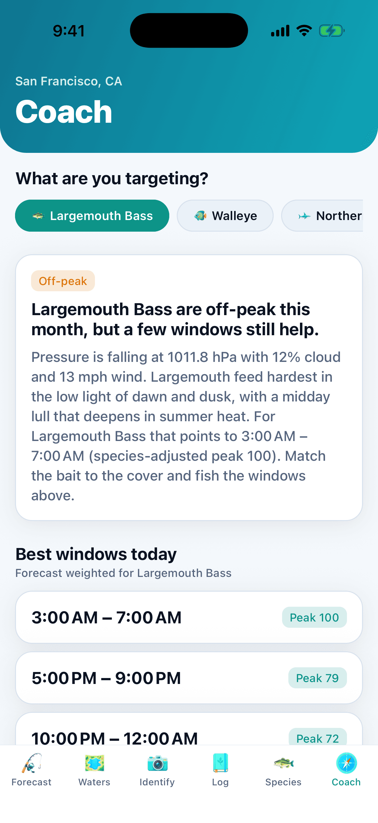 Daily coach with best time windows