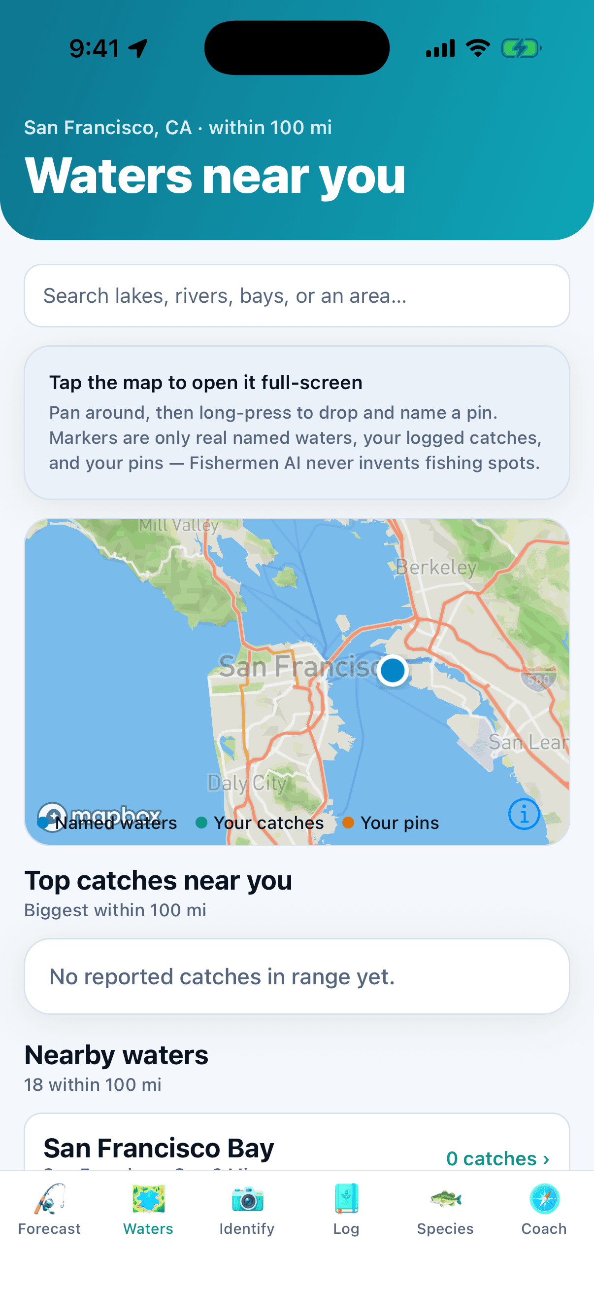 Waters near you with a real map